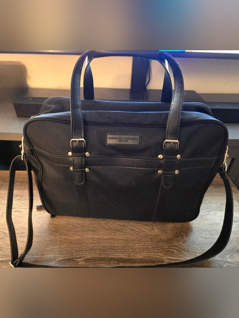 Carolina Herrera Unisex Black Travel Briefcase Weekender Bag Crossbody